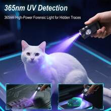 1 件装多功能 LED 手电筒 365nm 紫外线探测手电筒 USB 可充电 EDC 迷你便携式工作灯户外露营徒步旅行 - 黑色 - 查看 3