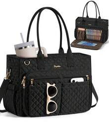  Teacher Tote Bag 15.6 Inch Laptop Bag For Women Work Bag Laptop Tote Nurse Bag Professional Computer Messenger Bag, Laptop Briefcase For Office, College, Nursing, Large Utility Tote Messenger Shoulder Bag, Best Teachers Day Gift ﻿ - 黑色 - 查看 1