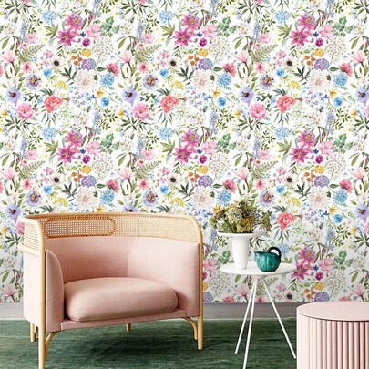 1 Roll Of Bedroom Renovation And Beautification Wallpaper, Watercolor Flower Self-Adhesive Wallpaper, Removable Wall Decoration For Living Room Murals, Home Decoration Wallpaper Stickers, Room Decoration - Self-Adhesive Wall Paper Wall Stickers Wallpaper Peel And Stick