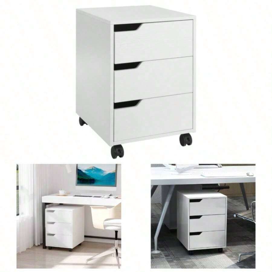 THE 3 Drawer Mobile File Cabinet, Vertical Filing Cabinet With Wheels Home Office, White - White - View 1