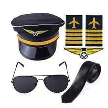 6pcs/Set Holiday Themed Flight Attendant Hat, Tie, Brooch, Epaulet, Glasses, Cabin Crew Costume Accessories For Halloween Party Cosplay, Retro Airline Pilot Outfit