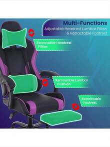 Ergonomic Racing Style Gaming Chair | Computer Desk Chair With Adjustable Lumbar Support | Breathable, Reclinable Design For Long Gaming/Work Hours - Purple - View 3