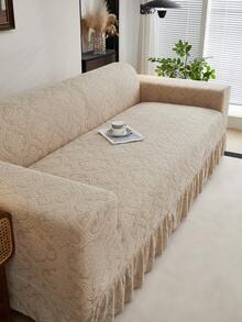 1pc Ruffled Sofa Cover, Plush Jacquard Fabric, European Style, Decorative Sofa Protector, Easy Installation, Dirt & Pet Scratch Resistant, Suitable For Living Room, Study, Office Sofa, All Season - Khaki - View 5