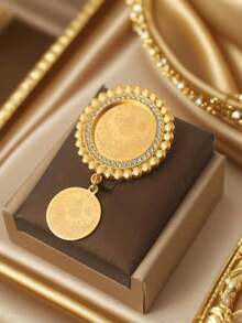 1pc Turkish Style Gold-Plated Brooch & Scarf Buckle For Women, Luxury Bridal Jewelry, Lucky Gift - Gold - View 5