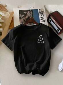 2pcs Tween Girl Letter A Print Short Sleeve T-Shirt And Flare Pants Set, Soft And Machine Washable, Spring/Summer