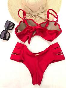 Simple Elegant Cute Fabric Cup Detail Holiday Beach - Red - View 2