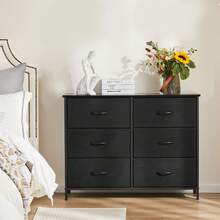 OLIXIS 6 Drawers Storage Organizers Units, Closet Organizers And Storage For Clothes, Fabric Storage Drawer TV Stand For Living Room, Chest Of Dresser In 38.2"D X 13.8"W X 30"H, Grey - Black - View 1