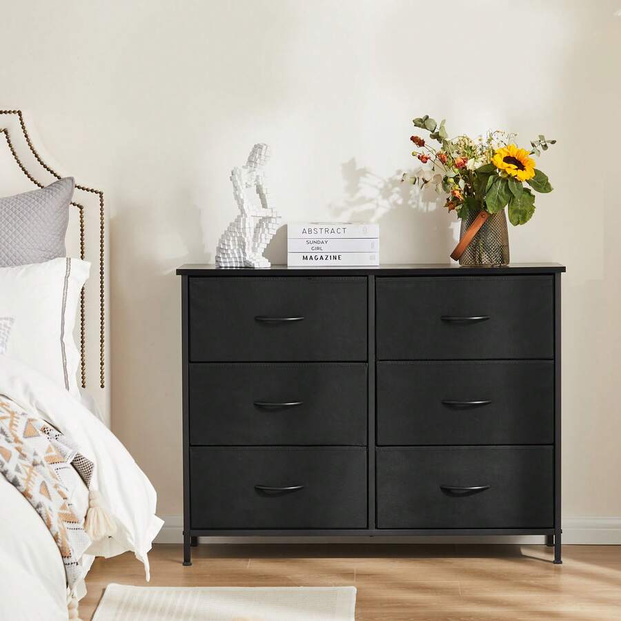 OLIXIS 6 Drawers Storage Organizers Units, Closet Organizers And Storage For Clothes, Fabric Storage Drawer TV Stand For Living Room, Chest Of Dresser In 38.2"D X 13.8"W X 30"H, Grey - Black - View 1