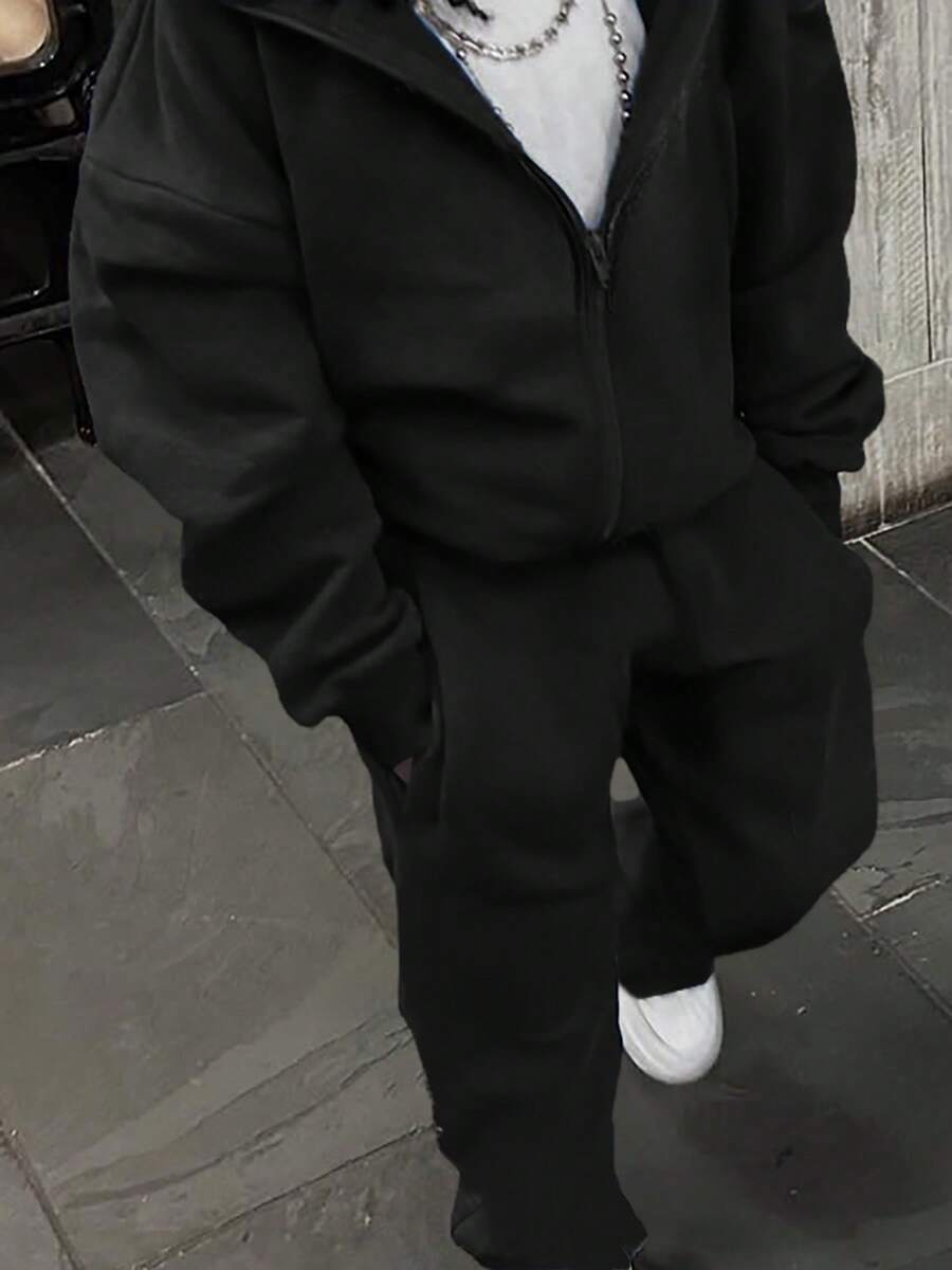 Conjunto de sudadera con capucha y pantalón de chándal con estampado de unicolor de estilo callejero de moda para hombres