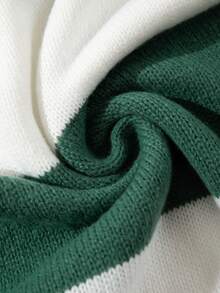 Seasonal New Striped Minimalist Drop Shoulder Crew Neck Long Sleeve Casual Loose Knit Pullover Unisex Top - Green - View 11