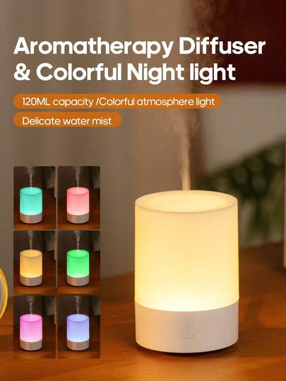 kinscoter 1pc USB Mini Aroma Diffuser, 120ml Capacity, Compact & Portable, Ultrasonic Air Humidifier, Lightweight Color Night Light, Essential Oil Diffuser, Suitable For Office, Home And Hotel