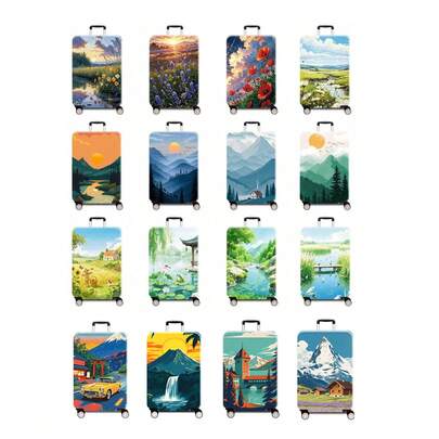 1pc Floral Landscape Series Printed Pattern, Thickened Suitcase Protective Cover, Thickened Suitcase Accessories, Suitable For Business, Business Trips, Vacations, Travel, Luggage Check-In, Back To School, Add Color To Your Suitcase. Suitable For 20-28 Inch Suitcases. Travel Essentials Travel Accessories Vacation Summer Holiday Bag For School School Accessories School Stuff