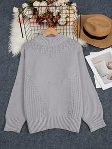 Plus Size Solid Color Casual Turtleneck Long Sleeve Knit Pullover Sweater - Grey - View 5