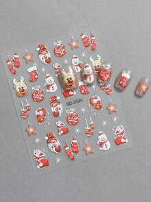 3/6/12/24 张圣诞美甲贴纸，5D 自粘圣诞指甲贴花，带雪花、圣诞树、圣诞帽、拐杖糖、礼物和铃铛图案，冬季节日派对美甲装饰用品