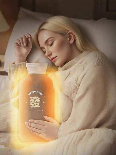 1 قطعة زجاجة ماء ساخن طويلة من القماش المخملي، وسادة تدفئة قابلة لإعادة الملء سميكة مضادة للانفجار، تدفئة البطن واليدين والقدمين