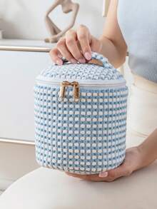 1 Pink Velvet Material Cosmetic Bag Travel Portable Storage Bag, Women's Cosmetic Bag Lipstick Bag, Travel Cosmetic Bag Storage Bag, Polka Dot Pattern Large Capacity Cosmetic Storage Bag, Toiletry Bag Large Capacity Velvet Storage Bag