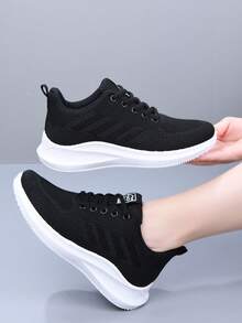Women's Casual Sneakers, Lightweight & Comfortable Low-Top Walking Shoes, Round Toe Lace-Up Leisure Running Shoes, Mesh Breathable Fabric Hollow Lightweight Athletic Shoes