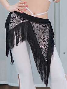 优雅的肚皮舞亮片流苏臀巾，适合女性东方舞练习和舞蹈配饰 - 彩色 - 查看 11