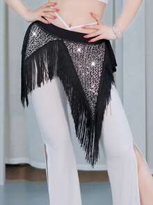 优雅的肚皮舞亮片流苏臀巾，适合女性东方舞练习和舞蹈配饰 - 彩色 - 查看 9