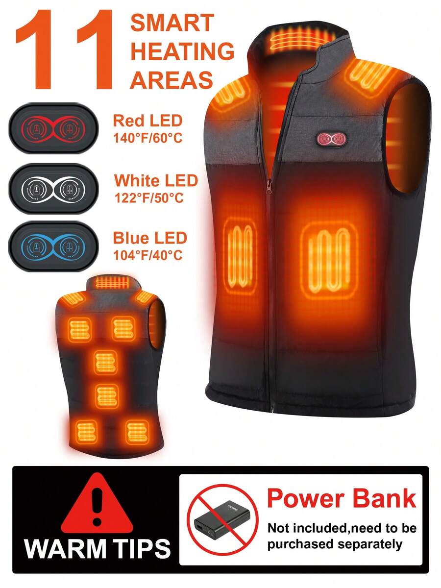 Chaleco calefactado para hombres y mujeres, chaleco calefactado con doble interruptor y 9 zonas de calefacción para hombres (no incluye batería) - Negro - Ver 1