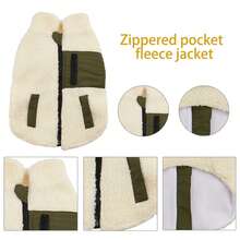 1pc Beige Fleece Lambswool Zipper Pocket Patchwork Pet Jacket Suitable For Cats/Small Dogs Autumn Winter Outdoor Warm Coat - Beige - View 9