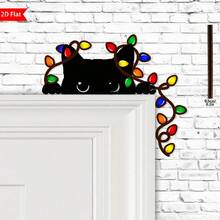 1pc Christmas Cat Door Corner Sign, Cat Door Topper, Cat With Christmas Lights, Christmas Corner Decor, Christmas Family Gift, Festive Wall Accents For Indoor, Living Room, Bedroom, Office, Ideal For Holiday Gifts And Seasonal Decor