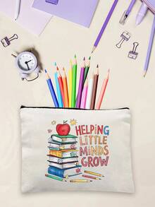 教师礼物，女士铅笔盒和化妆包 | 最佳教师礼物，白色化妆包收纳袋，旅行必需品和学校用品袋，轻便拉链手拿包，教师节礼物创意 - 彩色 - 查看 4