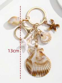 1pc Unisex Natural Seashell Keychain, Cloud Spiral Shell & Starfish Pendant, Summer Beach Series Gift For Friends, Keychain Accessory - Multicolor 3 - 查看 2