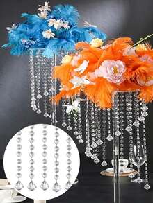 Eleganckie kryształowe koraliki w girlandzie z diamentowymi pryzmatami w kształcie żyrandola – lśniące, przezroczyste, ośmiokątne koraliki akrylowe na Boże Narodzenie, wesele, walentynki – lekki i odblaskowy łańcuch z kamieni szlachetnych do dekoracji centralnych, drzwi i choinek, koraliki do wyrobu biżuterii