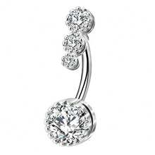 14G 不锈钢肚脐环，心形 CZ 肚脐铃穿孔，可爱肚脐穿孔首饰，适合女性 - 銀色 - 查看 15