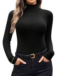 Women Turtleneck Long Sleeve Layer Tops Basic Ribbed Tees Soft Stretch Thermal Undershirts Lightweight Blouse, Fashionable 2025 Style CWSA - 卡其-2 - 查看 7