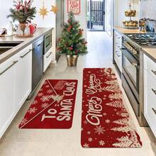 1/2pcs Christmas Floor Mat, Luxurious Red Background Embellished With White Snowflakes, Christmas Tree Pattern Kitchen Floor Mat, Happy Theme, Christmas Atmosphere Decoration, Very Suitable For Study, Kitchen, Bedroom, Home Decoration, Creating A Comfortable And Exquisite Joyful Atmosphere - Multicolor - View 4