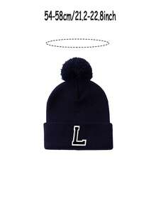 1pc Kids 26 Alphabet Print Knitted Hat, Warm Winter Daily Wear For Baby Girls - Navy Blue - View 11