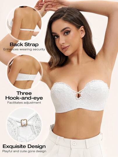 Wingslove Women's Lace Strapless Bra, Wirefree Bralette, Thin Padded, Anti-Slip Strap Back, Comfort Fit For Dresses