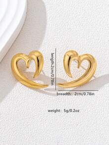 1 Pair Simple Versatile Hollow Heart, Metal Peach Heart Stud Earrings For Women, Suitable For Daily Wear, Dates, Valentine's Day, New Year Gifts, Family Gatherings, Casual Holidays - Yellow Gold - View 5