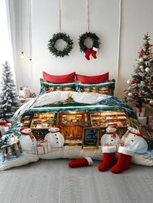 2/3pcs Christmas Tree, Christmas Gift, Santa Claus With Christmas Hat And Reindeer Digital Print Soft Comfortable Duvet Cover Set, Suitable For Bedroom, Guest Room, Game Room, Hotel, Dormitory