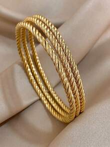 18K Gold Plated Stainless Steel Women's Bracelet, Fashion Luxury Minimalist Basic Bracelet, Waterproof Jewelry - Gold - View 13