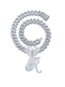 银色女士项链 A-Z 首字母个性化嘻哈经典蝴蝶字母吊坠链项链和手链套装饰物 26 个幸运字母，适合男女日常佩戴情人节时尚珠宝礼物，妈妈，母亲，母亲节，礼物 - 蝴蝶型 - 查看 76