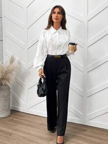 Women's Elegant Long Sleeve Solid Color Lace Multi-Layered Ruffle/Frill Casual Blouse Shirt For Commuting, Autumn/Winter