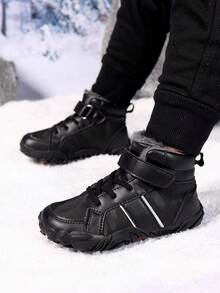 Dziecięce buty sportowe na świeżym powietrzu, zimowe buty trekkingowe, chłopięce buty barefoot, grube, ciepłe buty sportowe z termiczną podszewką, odpowiednie do noszenia na co dzień, wędrówek i uprawiania różnych sportów - Czarne - Zobacz 2