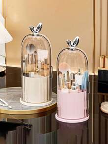 1 cutie de depozitare pentru machiaj, rotativă la 360°, rezistentă la praf, suport organizator de masă de mare capacitate, potrivit pentru toaletă, birou, cămin, birou, casă (alb/galben/roz)