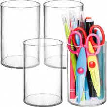 4 Pack Thick Acrylic Pen Holders Round Makeup Brush Holder Desktop Stationery Organizer Office School Home Supplies