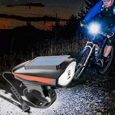 NetHong New Solar Rechargeable Bicycle Headlight Horn Light Mountain Bike Night Riding Light USB Charging Outdoor Cycling Lighting