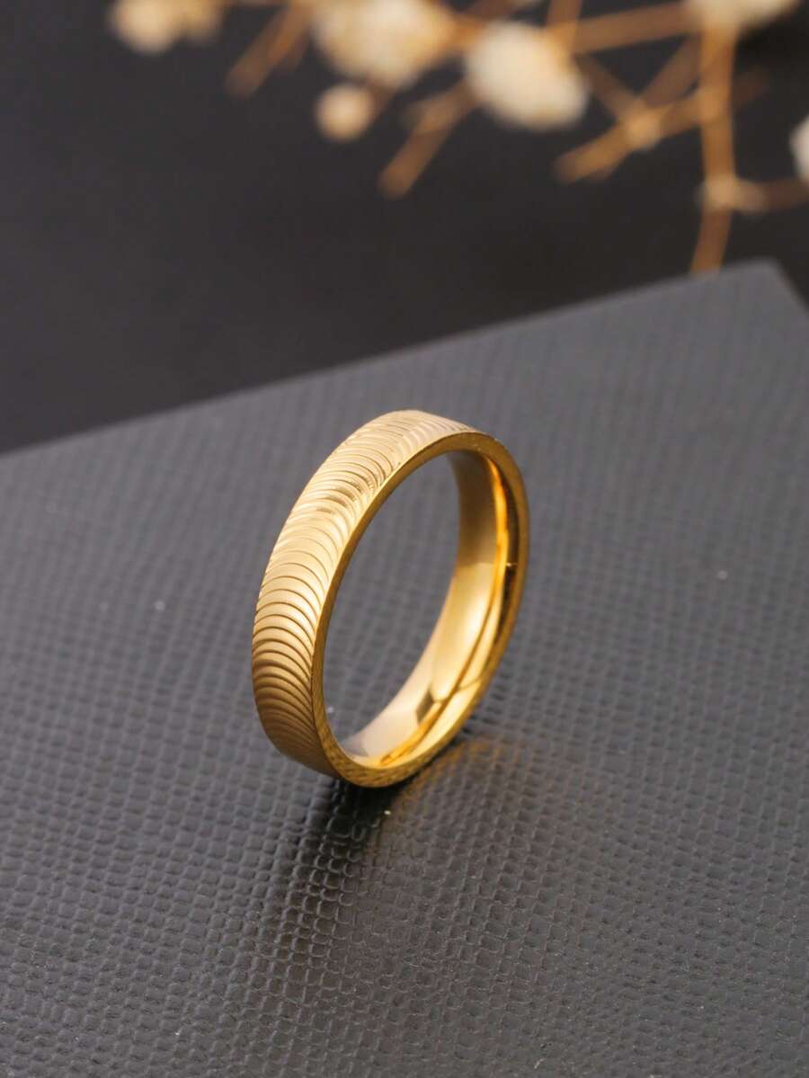 1 chiếc nhẫn thép không gỉ mạ vàng 18K, thiết kế độc đáo với họa tiết sóng, tối giản, cá tính, đa năng, phù hợp để đeo hàng ngày, quà tặng thích hợp cho bạn gái, quà tặng giao lưu. - Vòng nhiều sóng chải - Xem 1