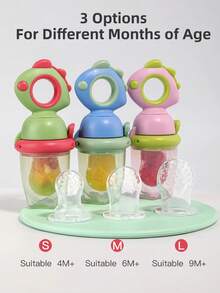 KUNT 1/3 件婴儿恐龙图案挤压牙胶，硅胶水果蔬菜旋转压力喂食器，果汁喂食器，带 S/M/L 替换网袋 - 彩色 - 查看 10