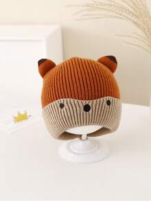 1 pièce Bonnet bébé tricoté style dessin animé, épais et chaud, coupe-vent, nouveau style automne/hiver pour tout-petits de 1 à 2 ans