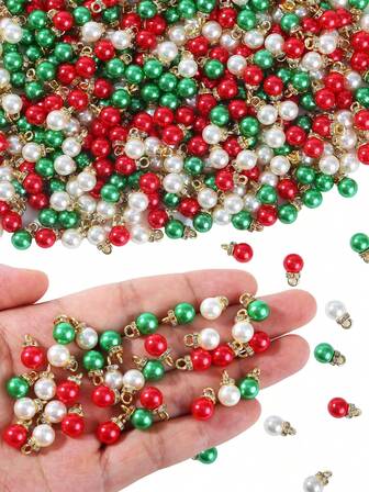 30/60pcs Christmas ABS Faux Pearl Charm Pendant Mix Color Rhinestone Spacer Beads For Jewelry Making DIY Bracelet Christmas Decoration