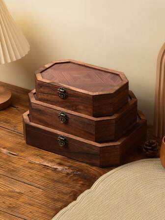 1 件木制复古展示柜，用于化妆品、珠宝、北欧风格桌面小物件收纳盒、手工复古木盒，用于化妆品和杂物收纳、复古木制珠宝收纳盒、桌面收纳化妆盒，适合女性的礼物