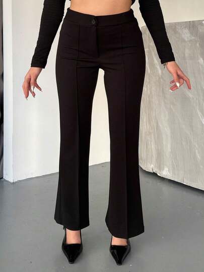 Kadın Gri Yüksek Bel Toparlayıcı Ispanyol Paça Palazzo Pantolon