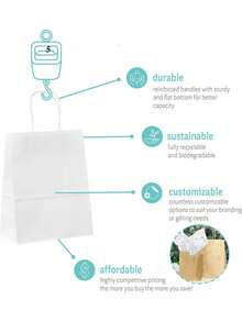 10 unidades de sacolas de presente multicoloridas com alças, sacolas de papel kraft para festas, adequadas para festas de Natal, casamentos, aniversários, comemorações, festas, faça você mesmo, 5 tamanhos - Branco - Ver 3